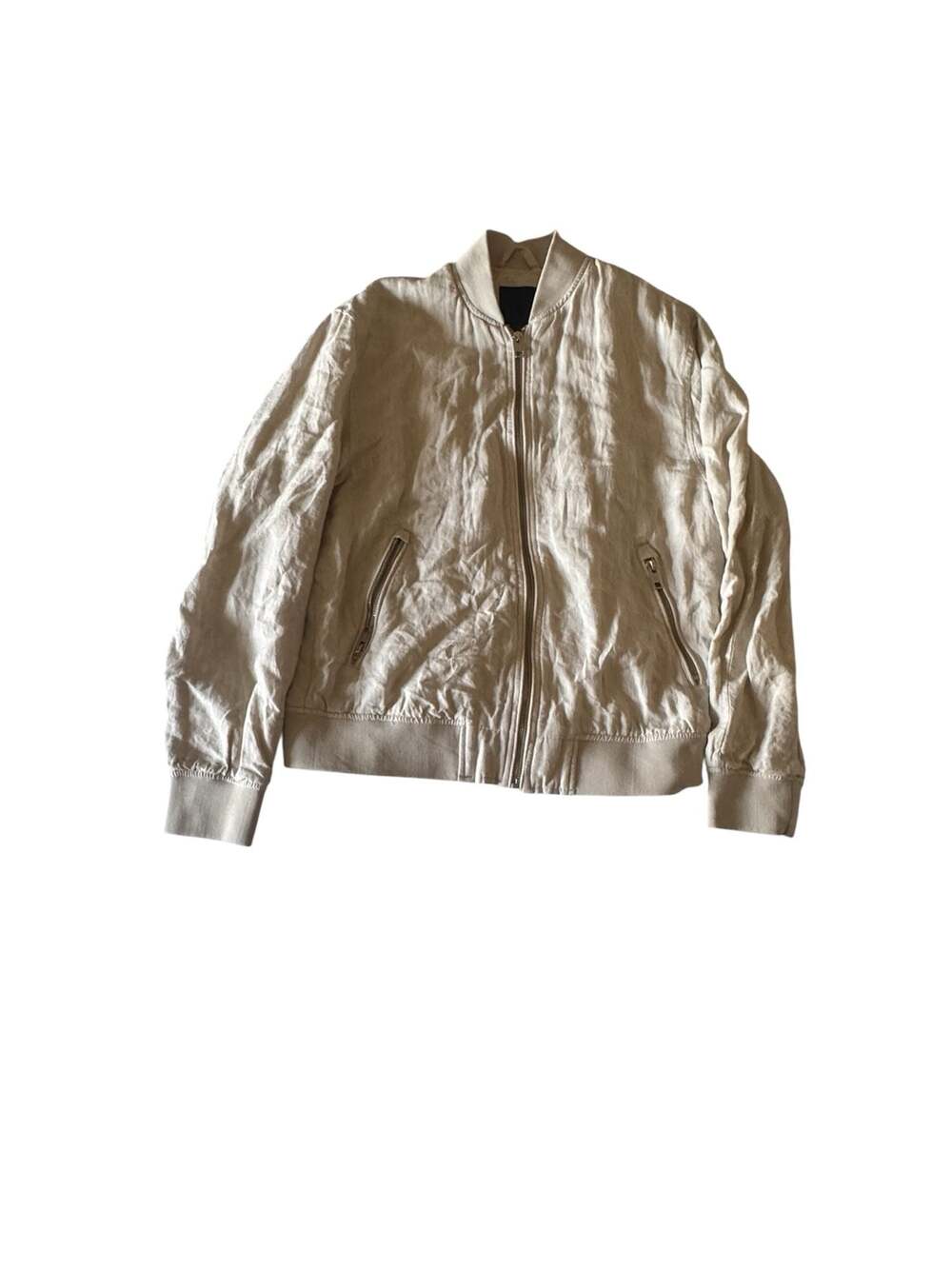 H&M Men's Beige Linen Blend Bomber Jacket